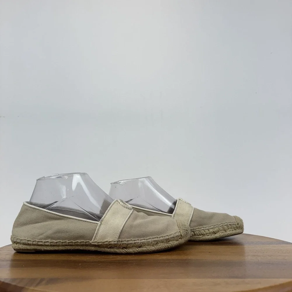 Womens Tory‎ Burch Lacey Beige Canvas Espadrille Medallion Flats Size 7.5 M GUC